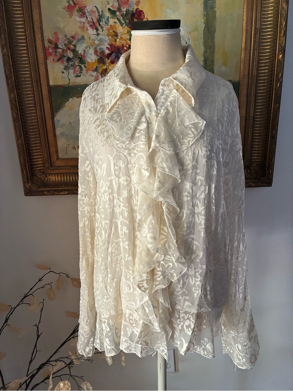 Vintage Coldwater Creek Fairy Whimsical Ethereal Ruffle Blouse Size XL